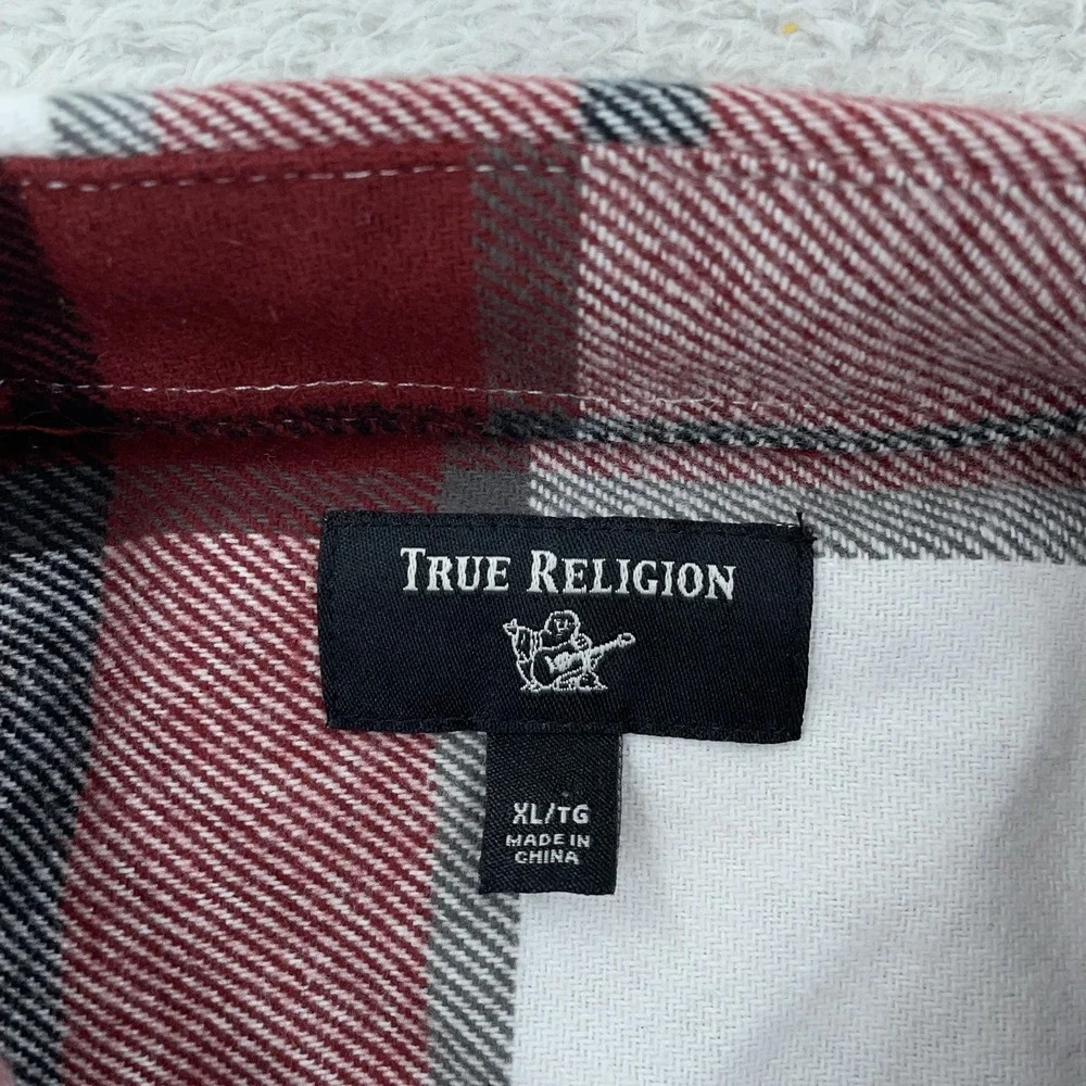 True Religion Long‎ Sleeve Plaid Shirt Mens XL Red Flannel Button Down